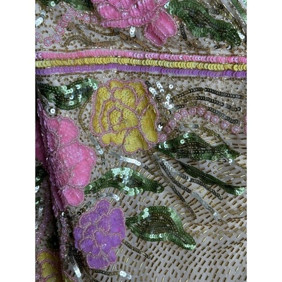 Mac Duggal Floral Beaded V-Neck High Slit Cap Sleeve Evening Gown Size 12 NWT - Picture 8 of 10